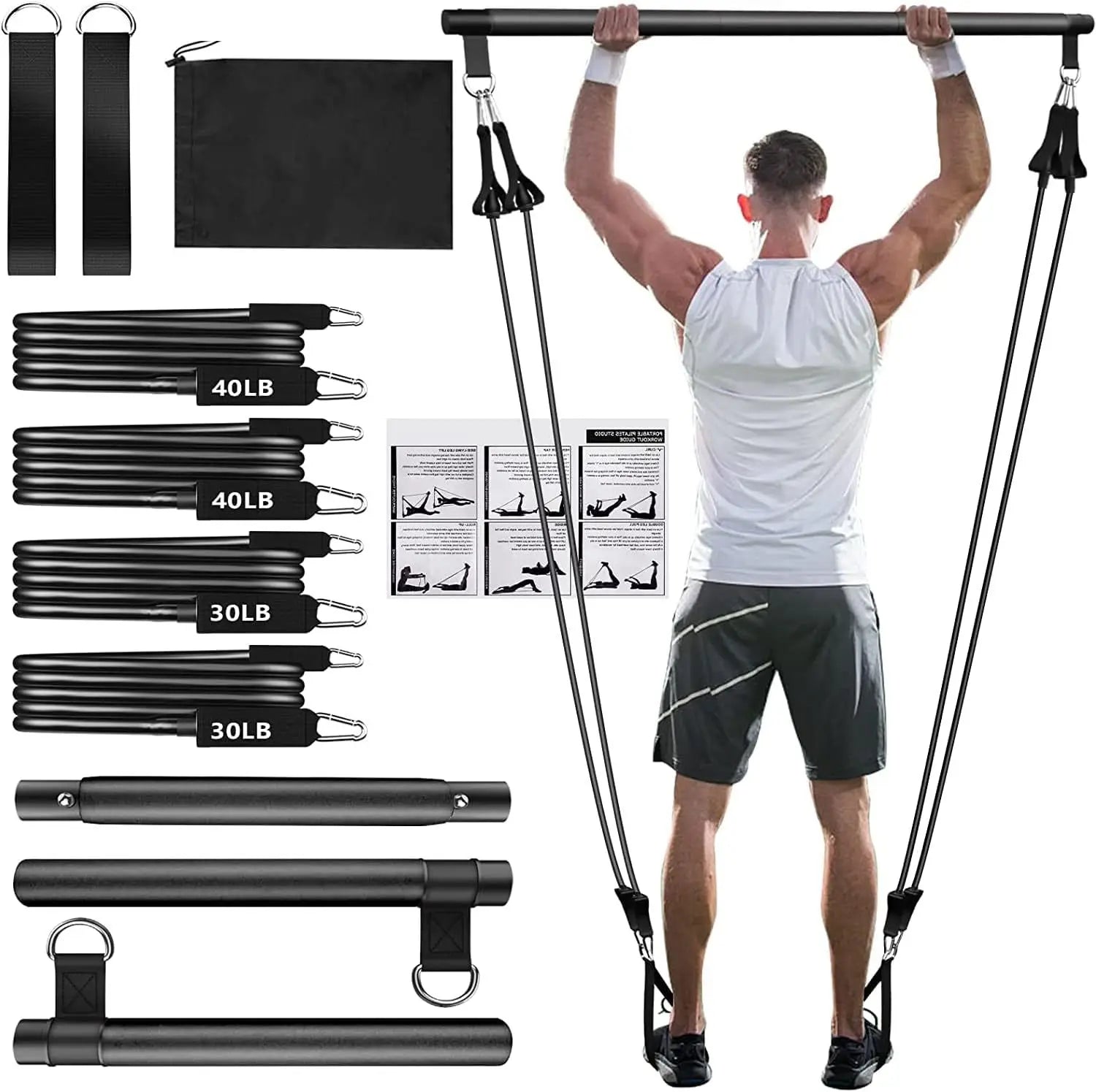 Conjunto de faixas de resistência com barra de fitness, treino, academia, puxar corda, yoga, tubo de látex, esportes, equipamento de exercício elástico para casa