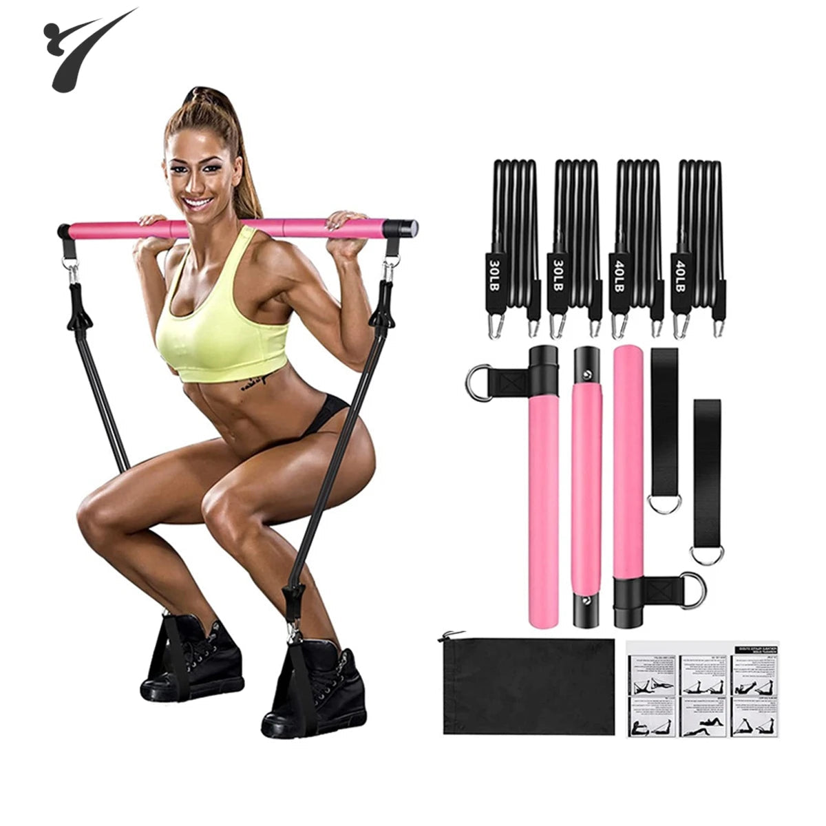 Conjunto de faixas de resistência com barra de fitness, treino, academia, puxar corda, yoga, tubo de látex, esportes, equipamento de exercício elástico para casa